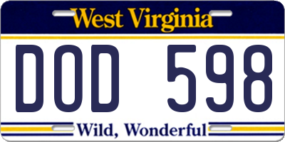 WV license plate DOD598