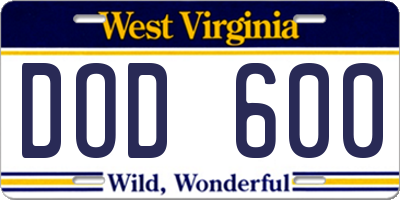 WV license plate DOD600
