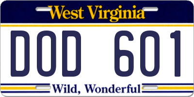WV license plate DOD601