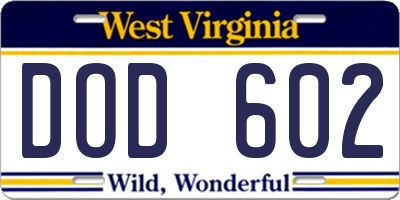 WV license plate DOD602