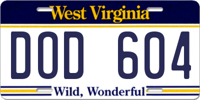 WV license plate DOD604