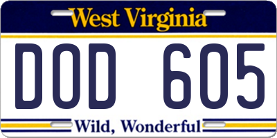 WV license plate DOD605