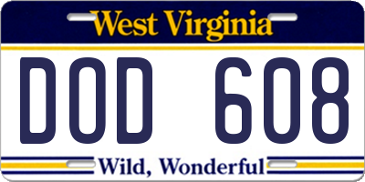 WV license plate DOD608