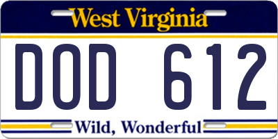 WV license plate DOD612