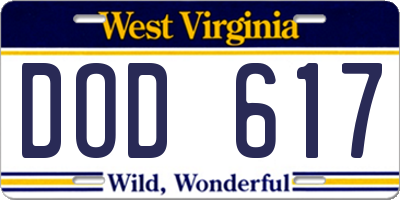 WV license plate DOD617
