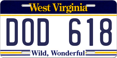 WV license plate DOD618