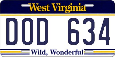 WV license plate DOD634