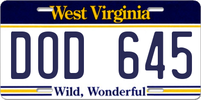 WV license plate DOD645