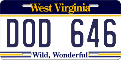 WV license plate DOD646