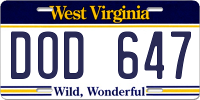 WV license plate DOD647