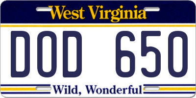WV license plate DOD650