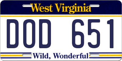 WV license plate DOD651