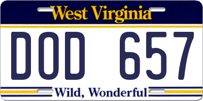 WV license plate DOD657