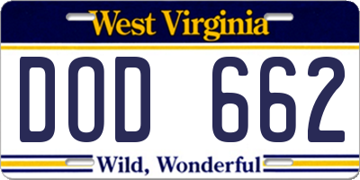WV license plate DOD662