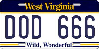 WV license plate DOD666