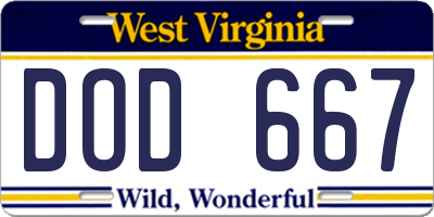 WV license plate DOD667