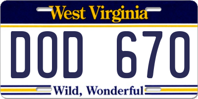 WV license plate DOD670