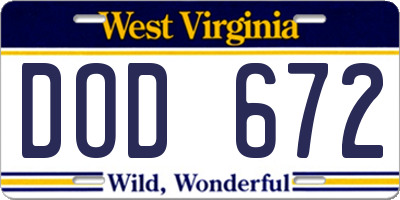 WV license plate DOD672