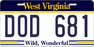 WV license plate DOD681