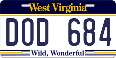 WV license plate DOD684