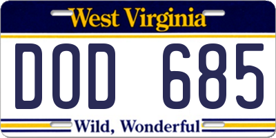 WV license plate DOD685