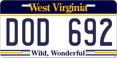 WV license plate DOD692