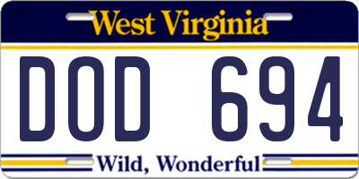 WV license plate DOD694