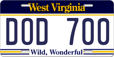 WV license plate DOD700