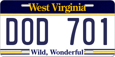 WV license plate DOD701