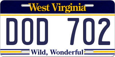 WV license plate DOD702