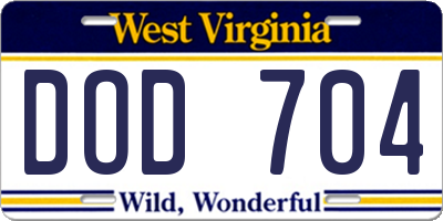 WV license plate DOD704