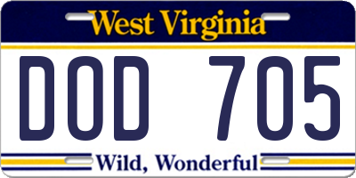 WV license plate DOD705
