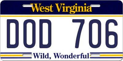 WV license plate DOD706