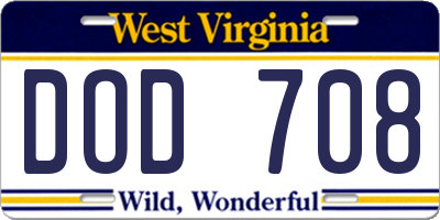 WV license plate DOD708