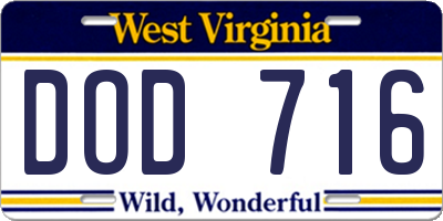 WV license plate DOD716