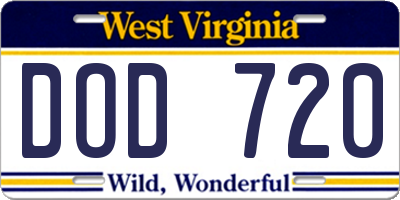 WV license plate DOD720