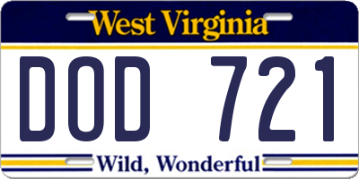 WV license plate DOD721