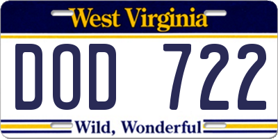 WV license plate DOD722