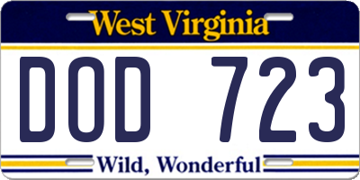 WV license plate DOD723