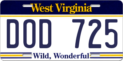WV license plate DOD725