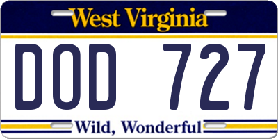 WV license plate DOD727