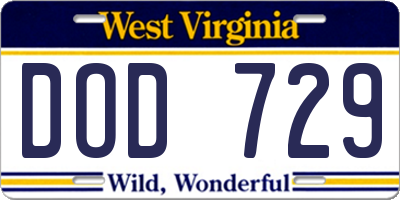 WV license plate DOD729