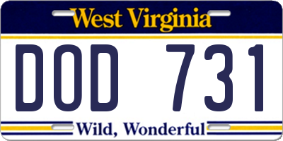WV license plate DOD731