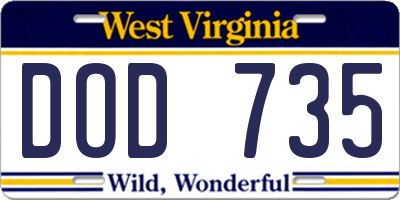 WV license plate DOD735