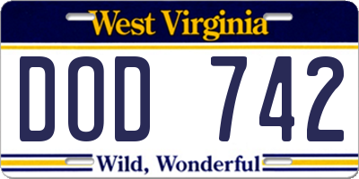 WV license plate DOD742