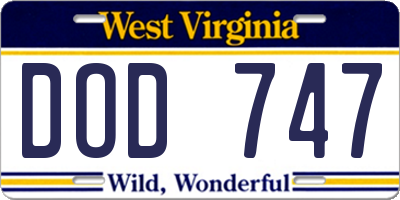 WV license plate DOD747