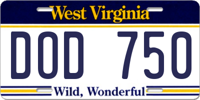 WV license plate DOD750