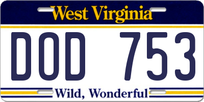 WV license plate DOD753