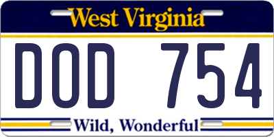 WV license plate DOD754