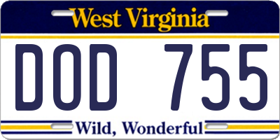 WV license plate DOD755
